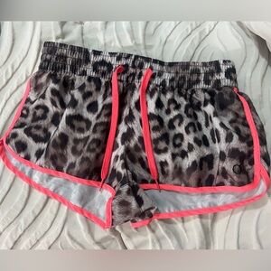 OP Leopard Print Women's Brown and Tan Shorts with neon Pink Trim size 7 Medium